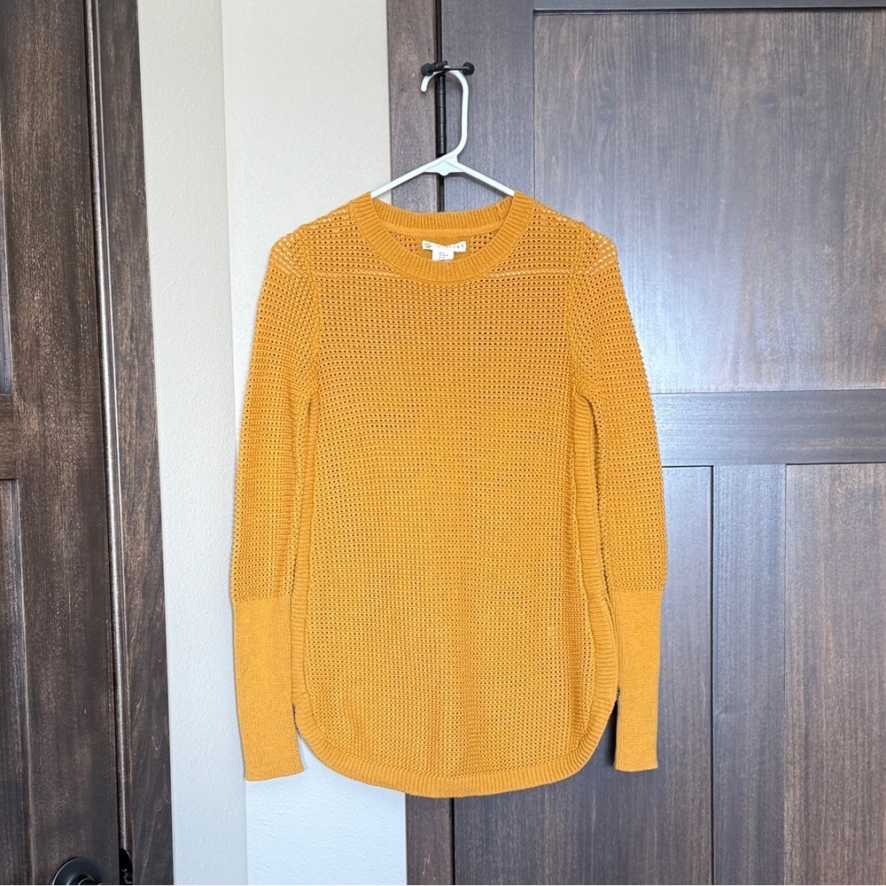 Dakini Women’s Open Weave Pullover Long Sleeve Sweater Golden Yellow Size XS